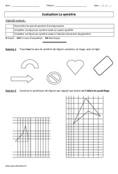 Symétrie - Examen Evaluation - Géométrie : 6ème, 7ème Harmos - PDF à imprimer