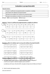 Proportionnalité - Examen Evaluation : 6ème, 7ème Harmos - PDF à imprimer