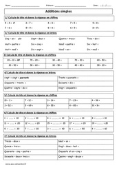 Additions simples - Ecrire en lettres - Exercices corrigés - Calcul : 5ème Harmos - PDF à imprimer