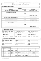 Grands nombres - Décomposer - Exercices corrigés - Numération : 6ème, 7ème Harmos - PDF à imprimer