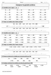 Comparer les grands nombres - Exercices corrigés - Numération : 5ème Harmos - PDF à imprimer