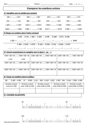 Comparer les nombres entiers - Exercices corrigés - Numération : 5ème, 6ème Harmos - PDF à imprimer