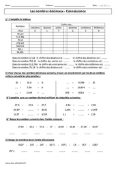 Nombres décimaux - Connaissance - Exercices corrigés -  Numération : 6ème, 7ème Harmos - PDF à imprimer