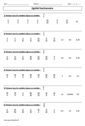 Egalité fractionnaire - Exercices corrigés - Numération : 6ème, 7ème Harmos - PDF à imprimer