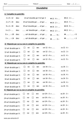 Divisibilité - Exercices corrigés - Ccalcualcul : 6ème, 7ème Harmos - PDF à imprimer