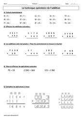 Technique opératoire de l’addition - Exercices corrigés - Calcul : 5ème, 6ème Harmos - PDF à imprimer