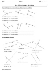 Différents types de droites - Exercices corrigés - Géométrie : 5ème Harmos - PDF à imprimer