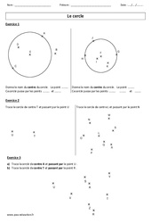 Cercle - Exercices - Géométrie : 6ème, 7ème Harmos - PDF à imprimer