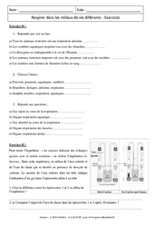 Exercice Respirer dans les milieux de vie différents - Exercices corrigés - Remédiation - SVT : 9eme Harmos - PDF à imprimer