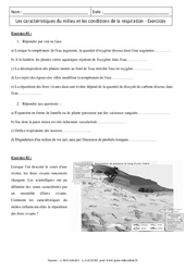 Caractéristiques du milieu et les conditions de la respiration - Exercices corrigés - Remédiation - SVT : 9eme Harmos - PDF à imprimer