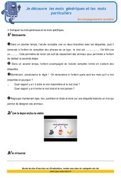 Les mots génériques et les mots particuliers - Soutien scolaire - Aide aux devoirs : 6ème Harmos - PDF à imprimer