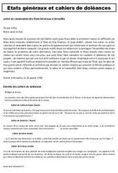 Etats généraux et cahiers de doléances - Révolution française - Questionnaire - Temps modernes : 6ème, 7ème Harmos - PDF à imprimer