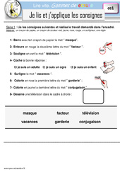 Je lis et j'applique les consignes - Gamme de lecture : 4ème Harmos - PDF à imprimer