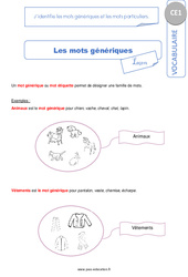 J’identifie les mots génériques et les mots particuliers - Cours, Leçon : 4ème Harmos - PDF gratuit à imprimer