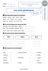 J’identifie les mots génériques et les mots particuliers - Exercices avec les corrections : 4ème Harmos - PDF à imprimer