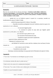 Communication hormonale - Exercices corrigés - Remédiation - SVT : 10ème Harmos - PDF à imprimer