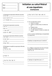 Distributivité - Calcul littéral - Equations - Exercices corrigés - Initiation : 9eme Harmos - PDF à imprimer