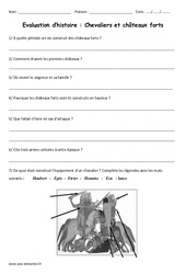 Chevaliers - Châteaux forts - Examen Evaluation : 6ème Harmos - PDF à imprimer