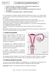 Maîtrise de la reproduction humaine - Cours - SVT : 10ème Harmos - PDF à imprimer