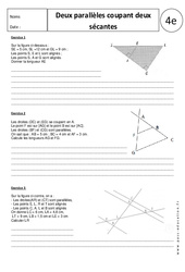 Deux parallèles coupant deux sécantes - Exercices corrigés - Géométrie : 10ème Harmos - PDF à imprimer