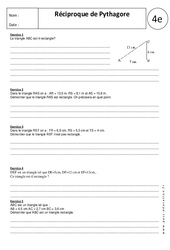 Réciproque de Pythagore - Exercices corrigés - Triangles rectangles - Géométrie : 10ème Harmos - PDF à imprimer