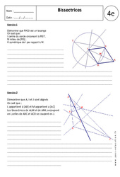 Bissectrices - Exercices corrigés - Géométrie : 10ème Harmos - PDF à imprimer