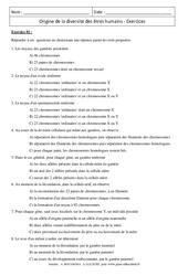 Origine de la diversité des êtres humains - Exercices corrigés - Remédiation - SVT : 11ème Harmos - PDF à imprimer