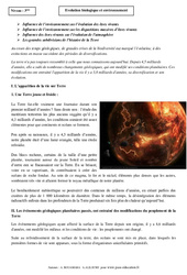 Evolution biologique et environnement - Cours - SVT : 11ème Harmos - PDF à imprimer