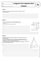 Longueur d'un segment dans l'espace - Exercices corrigés - Géométrie : 10ème Harmos - PDF à imprimer