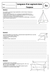 Longueur d'un segment dans l'espace - Exercices corrigés - Géométrie : 10ème Harmos - PDF à imprimer