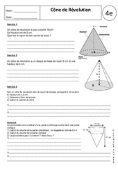 Cône de Révolution - Exercices corrigés - Géométrie : 10ème Harmos - PDF à imprimer