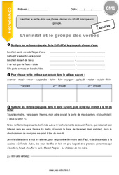 Identifier le verbe dans une phrase, donner son infinitif ainsi que son groupe - Exercices  - PDF à imprimer