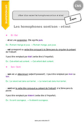 Utiliser à bon escient les homophones [sont] [son] et [et] [est] - Cours, Leçon : 6ème Harmos - PDF gratuit à imprimer