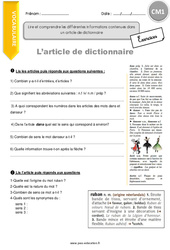 Lire et comprendre les différentes informations contenues dans un article de dictionnaire - Exercices  : 6ème Harmos - PDF à imprimer