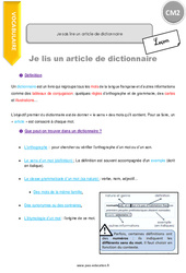 Comment lire un article de dictionnaire - Cours, Leçon : 7ème Harmos - PDF à imprimer