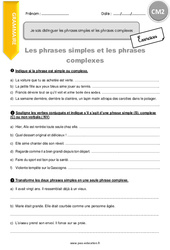 Exercice Comment distinguer les phrases simples et les phrases complexes - Exercices  : 7ème Harmos - PDF à imprimer