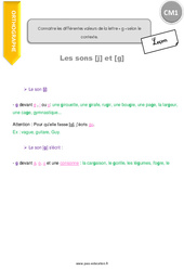 Présenter la valeur de la lettre « g » en fonction des voyelles placées juste après - Cours, Leçon : 6ème Harmos - PDF gratuit à imprimer