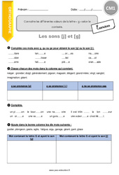 Présenter la valeur de la lettre « g » en fonction des voyelles placées juste après - Exercices avec correction : 6ème Harmos - PDF à imprimer