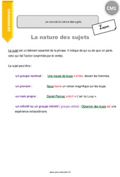 Connaître la nature des sujets - Cours, Leçon : 6ème Harmos - PDF à imprimer