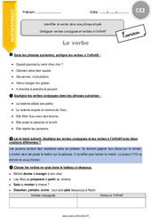 Identifier le verbe dans une phrase simple - Exercices avec correction : 5ème Harmos - PDF à imprimer