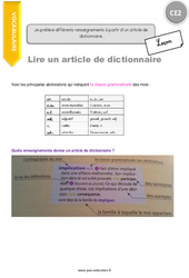 Je prélève différents renseignements à partir d’un article de dictionnaire - Cours, Leçon : 5ème Harmos - PDF gratuit à imprimer