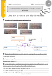 Je prélève différents renseignements à partir d’un article de dictionnaire - Exercices avec correction : 5ème Harmos - PDF à imprimer