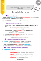 Reconnaitre le sujet du verbe et sa nature (classe grammaticale) - Cours, Leçon : 7ème Harmos - PDF gratuit à imprimer