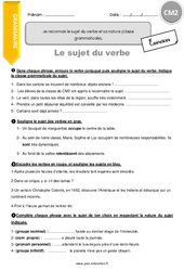 Reconnaitre le sujet du verbe et sa nature (classe grammaticale) - Exercices avec correction : 7ème Harmos - PDF à imprimer