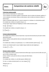 Comparaison de nombres relatifs - Cours - Ecriture fractionnaire : 10ème Harmos - PDF à imprimer