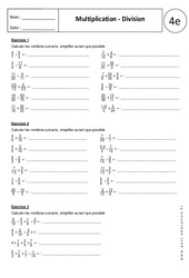 Multiplication - Division - Exercices corrigés - Ecriture fractionnaire : 10ème Harmos - PDF à imprimer