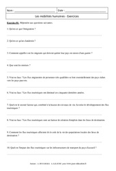 Mobilités humaines - Exercices corrigés - Géographie : 10ème Harmos - PDF à imprimer