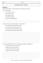 Pays pauvres - Exercices corrigés - Géographie : 10ème Harmos - PDF à imprimer