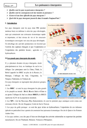 Puissances émergentes - Cours - Géographie : 10ème Harmos - PDF à imprimer