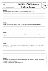 Pourcentages - Indices - Vitesses - Exercices corrigés : 10ème Harmos - PDF à imprimer